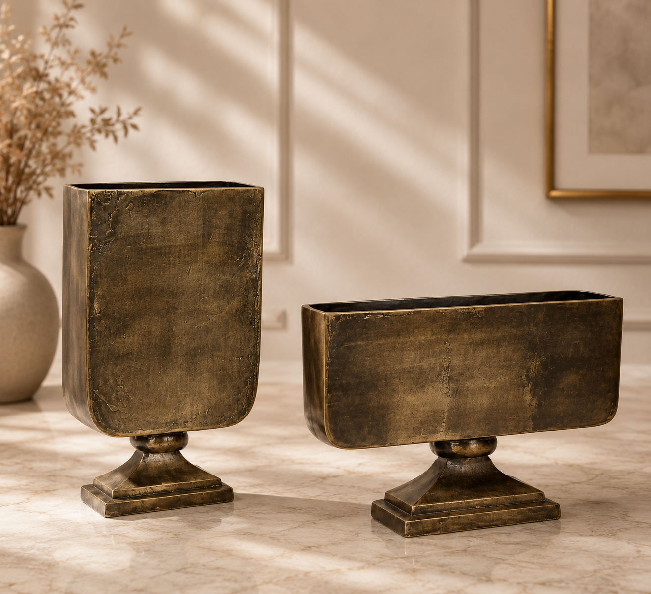 Antique Brass Pedestal Vases