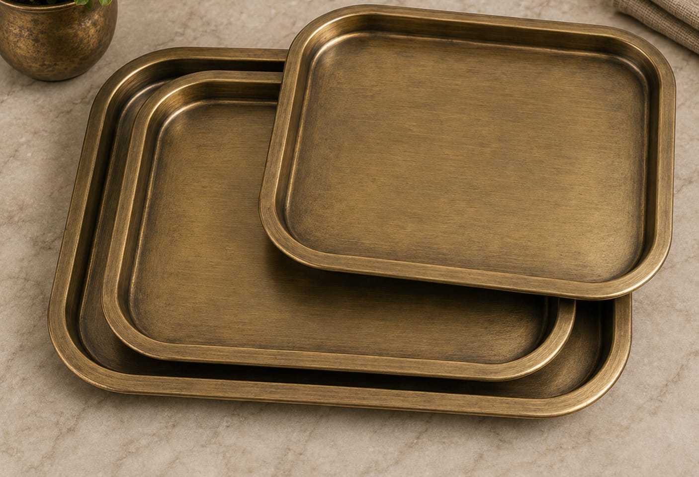 Antique Brass Rectangular Trays