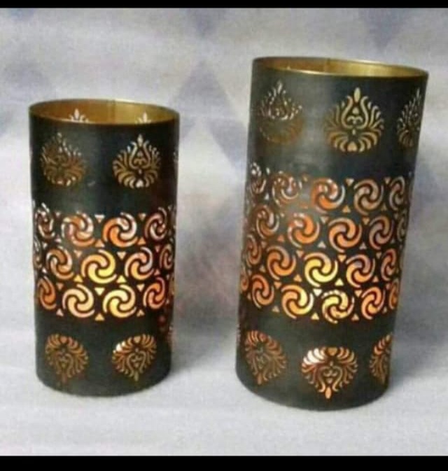 Black Cut-Work Pillar Lantern