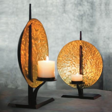 Gold Disc Reflector Candle Holders – Set of 2