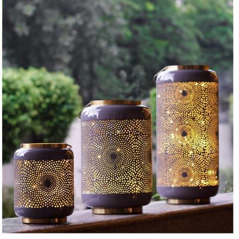 Gunmetal Dotwork Cylinder Lanterns – Set of 3