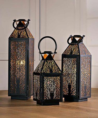 Tree Cutwork Metal Lanterns – Set of 3