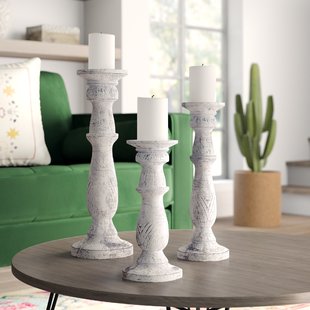 Distressed White Wooden Candle Holders