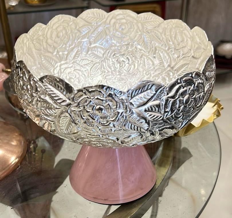 Embossed Floral Metal Bowl