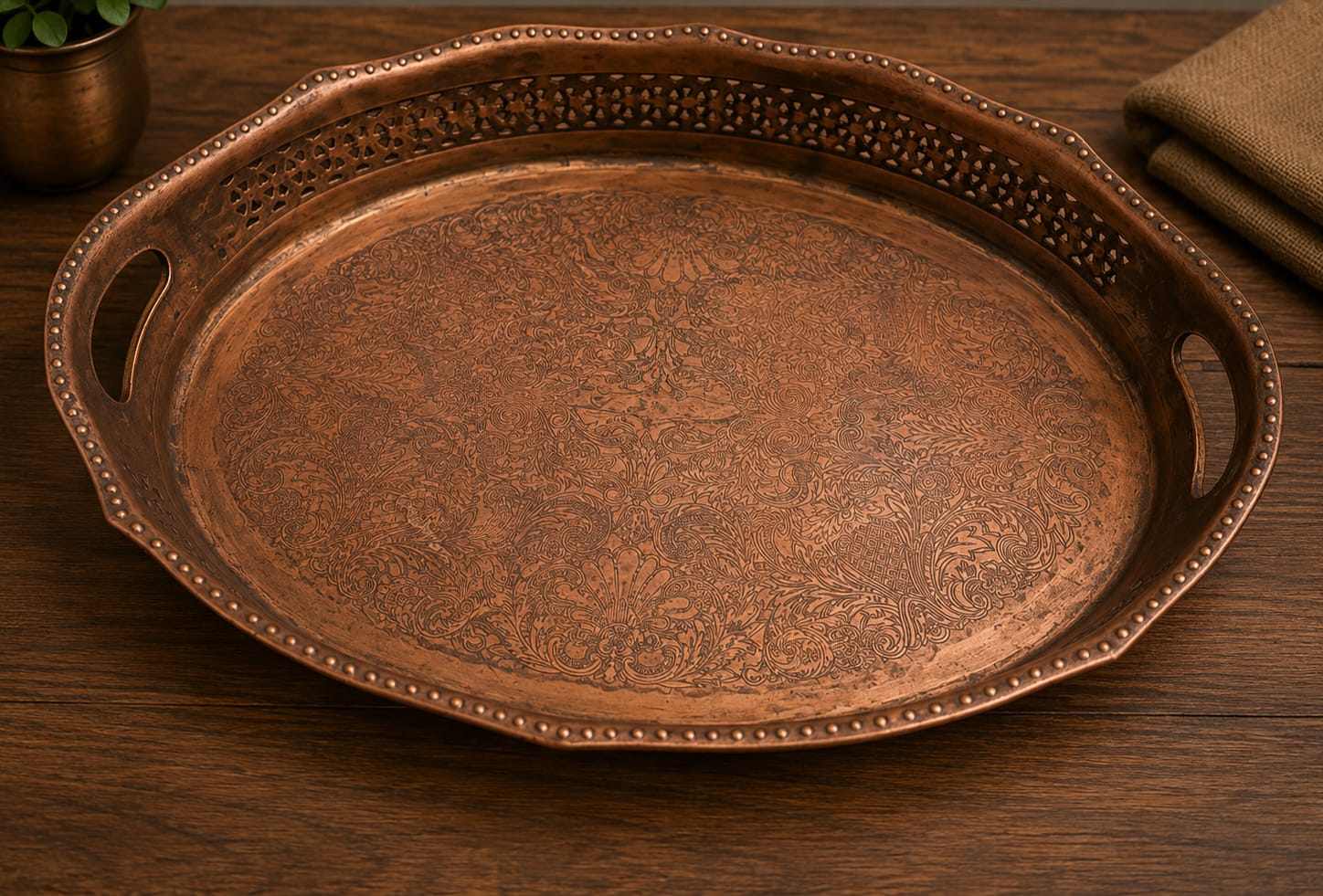 Engraved Copper Serving Tray
