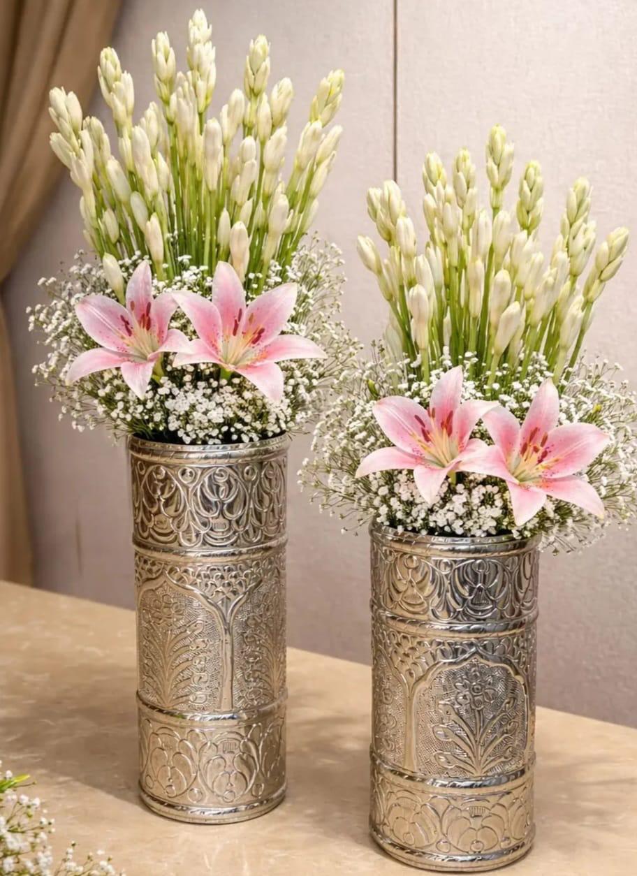 Engraved Silver Metal Vase