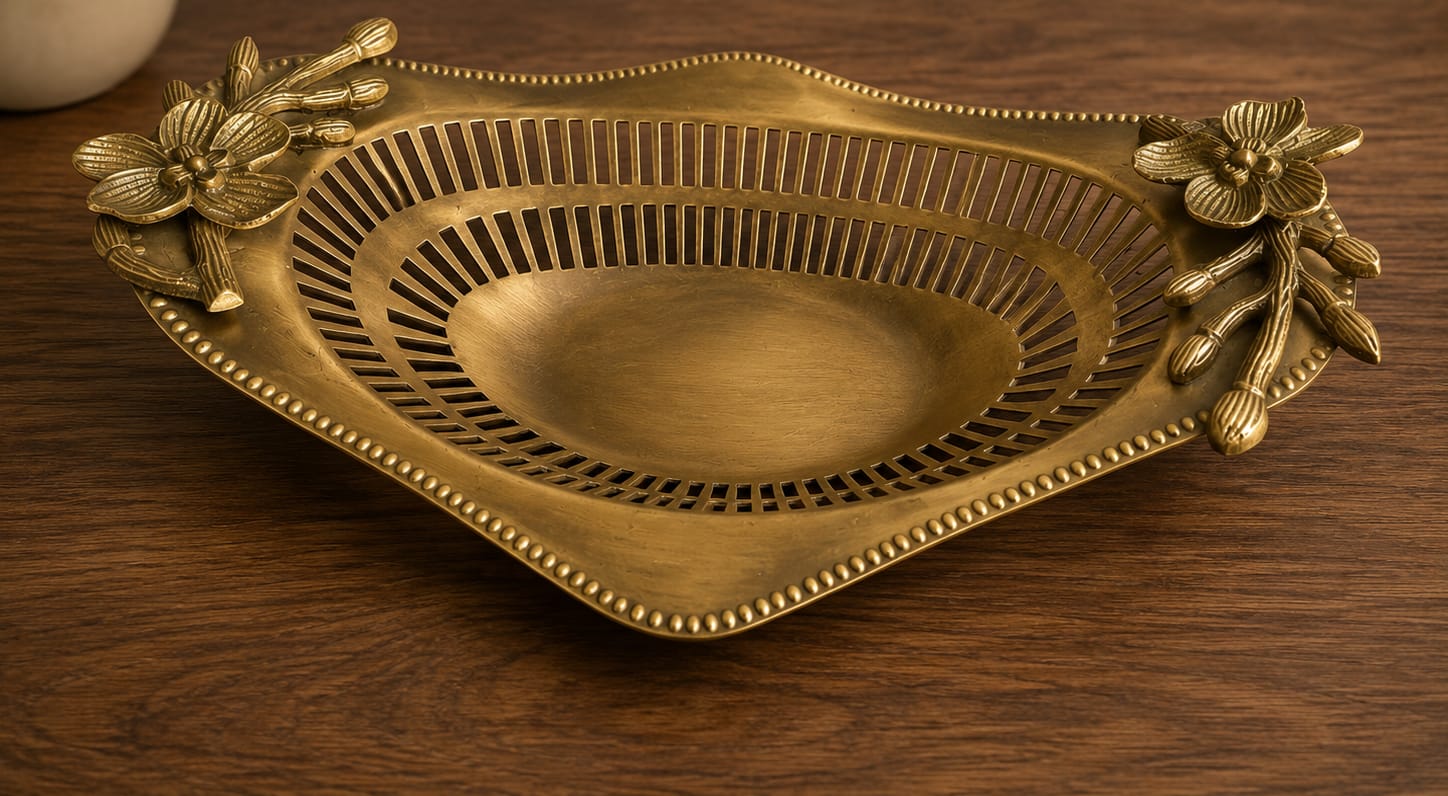 Floral Brass Decorative Tray