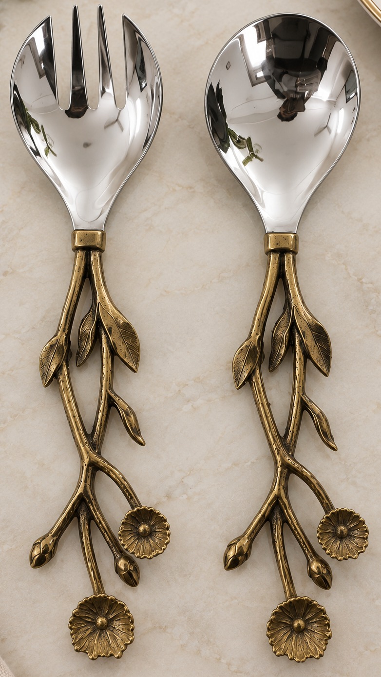 Floral Brass Salad Servers