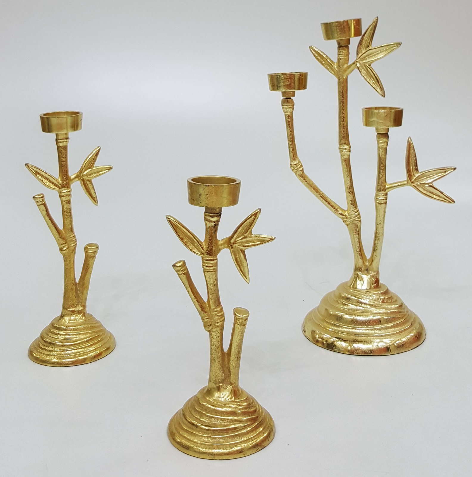 Gold Bamboo Candle Holder Set