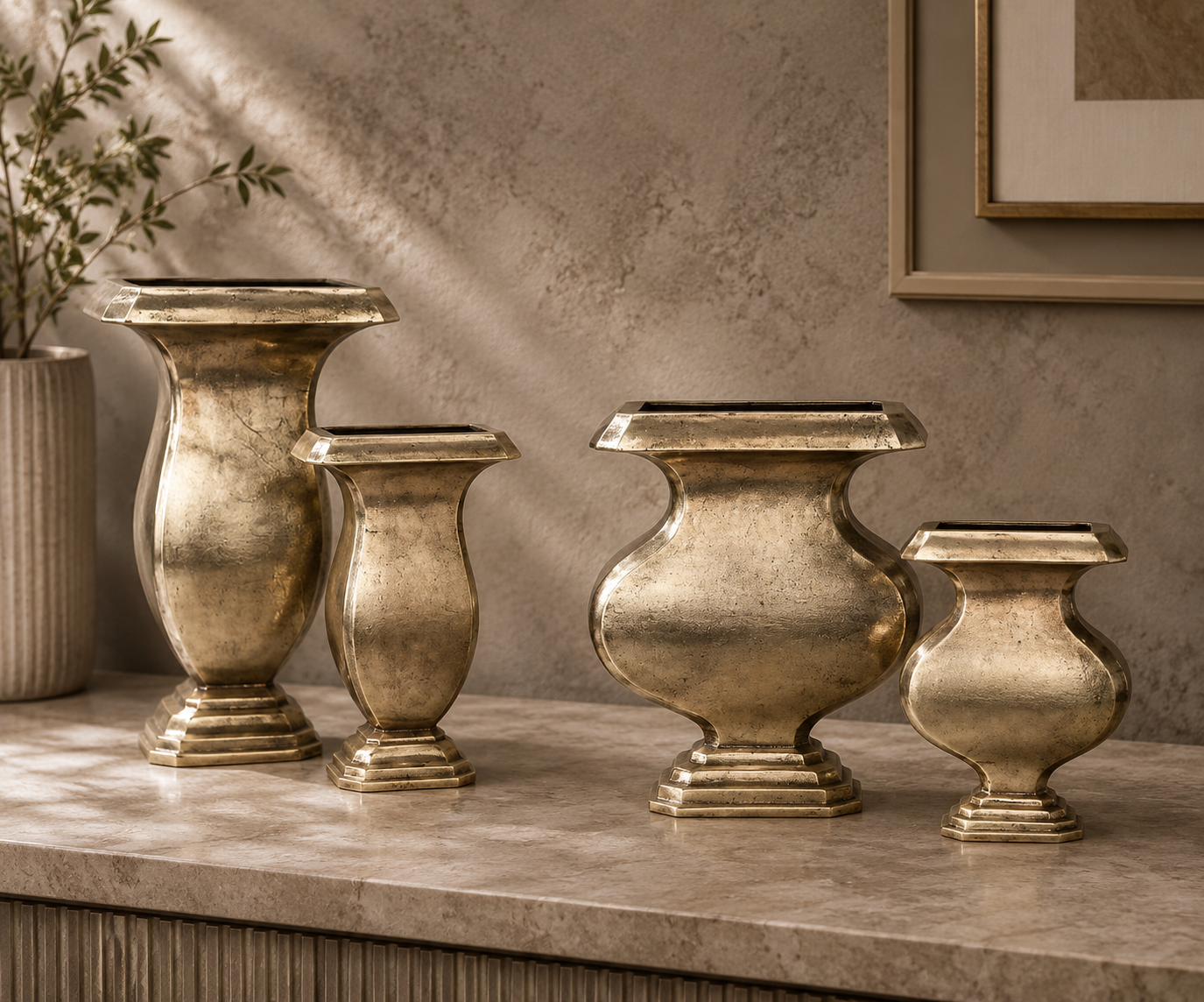 Gold Brass Decorative Vases Set