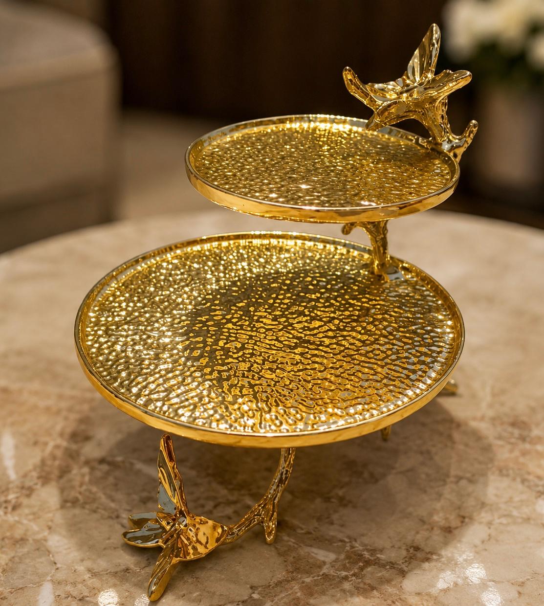 Gold Butterfly Two-Tier Stand