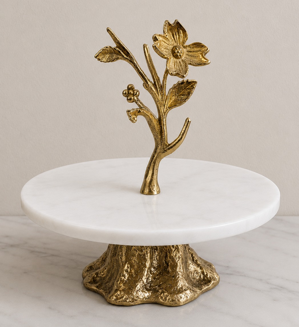 Gold Floral Marble Cake Stand