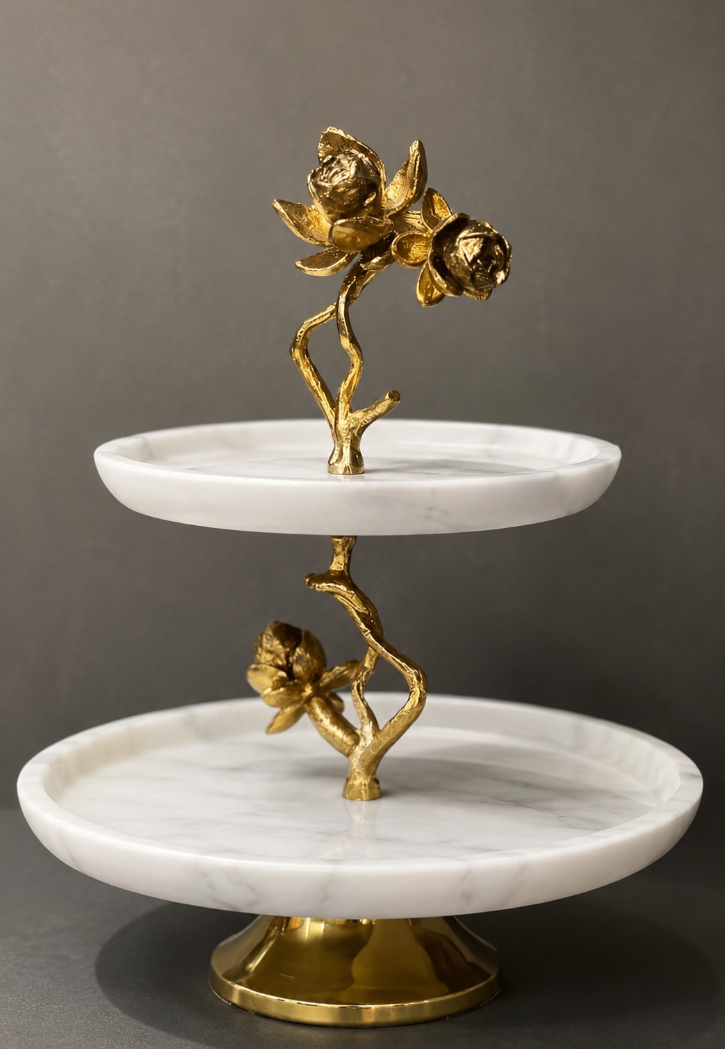 Gold Floral Two-Tier Cake Stand