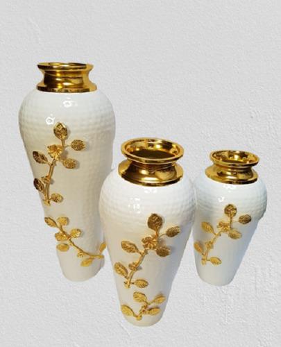 Gold Leaf Embellished White Vases