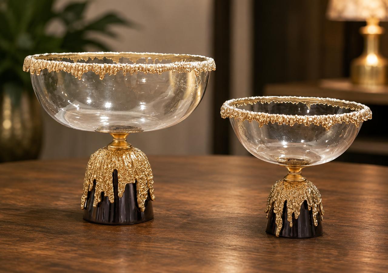 Gold Rimmed Glass Compote Bowls