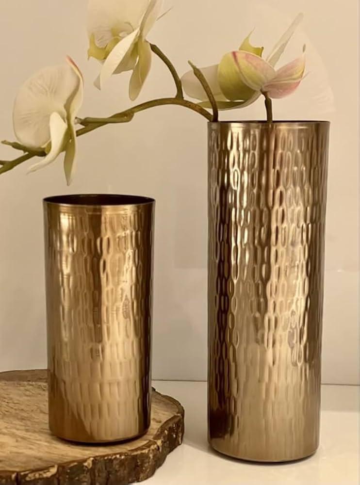 Hammered Brass Cylinder Vases