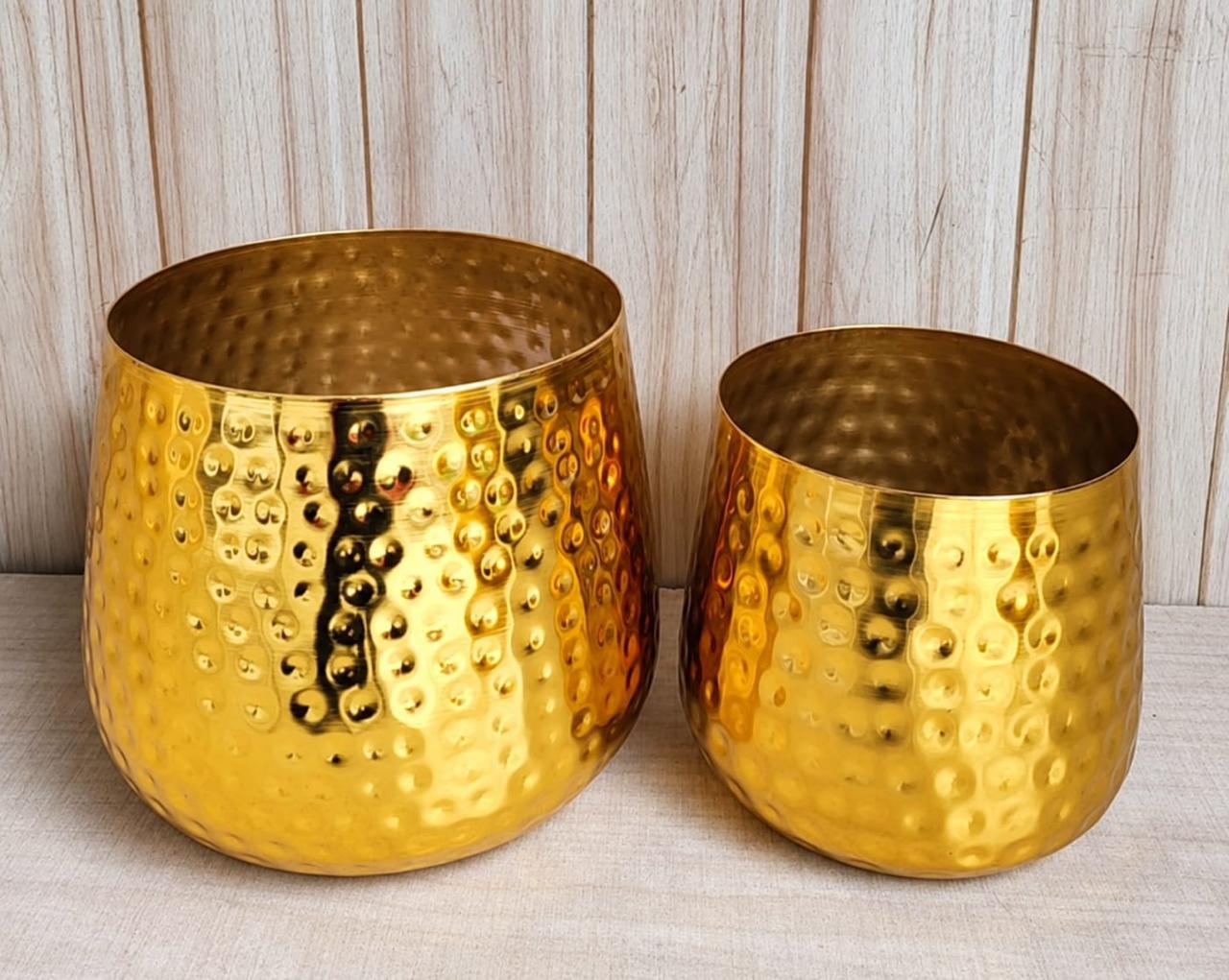 Hammered Gold Planter Set
