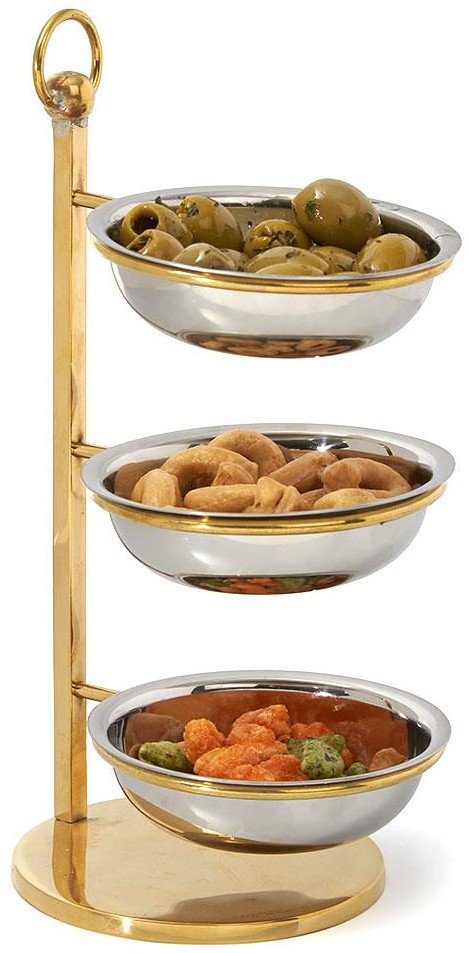Gold 3-Tier Serving Stand with Steel Bowls