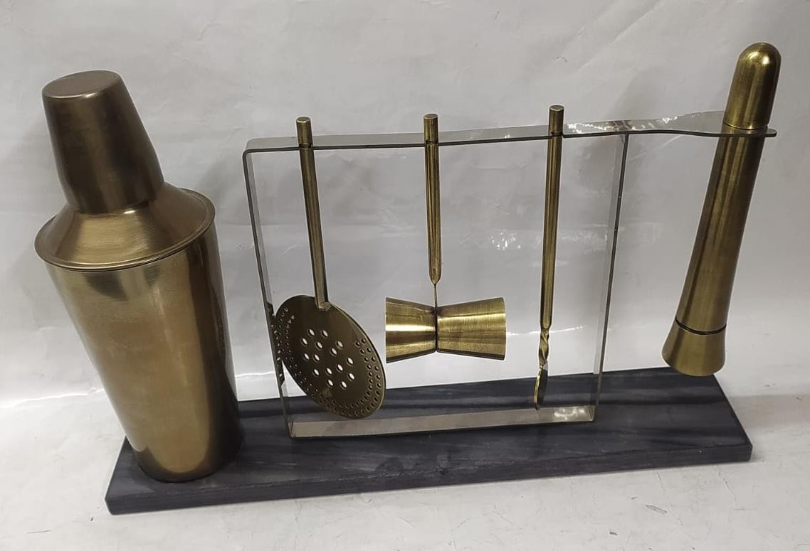 Gold 5-Piece Cocktail Bar Set on Stand