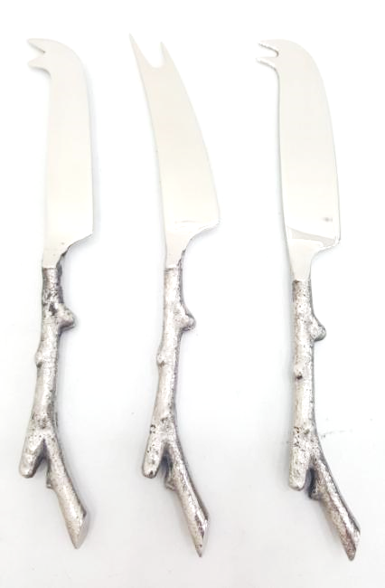 Silver Twig-Handle Cheese Knife Set – 3 Piece