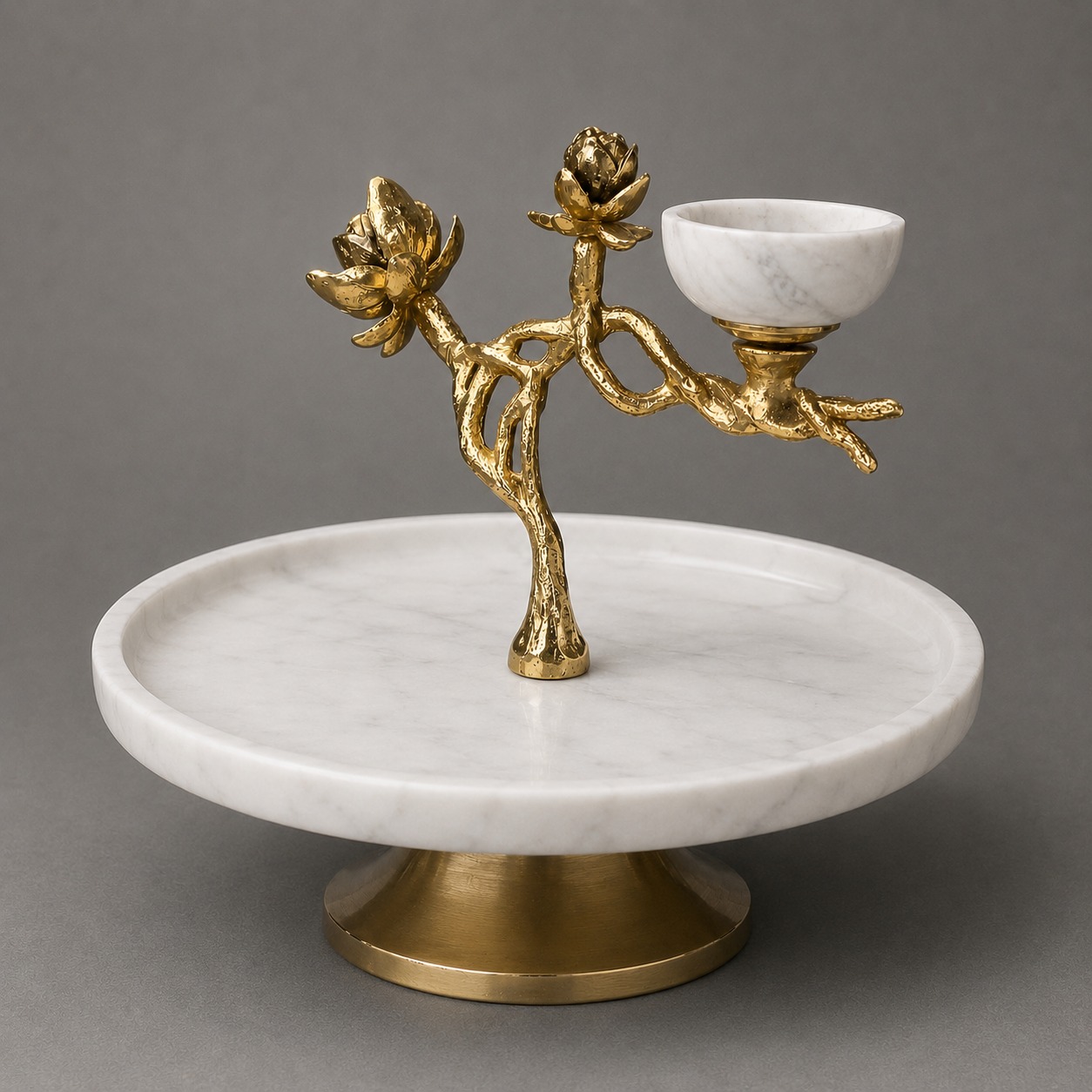 Marble and Brass Lotus Stand