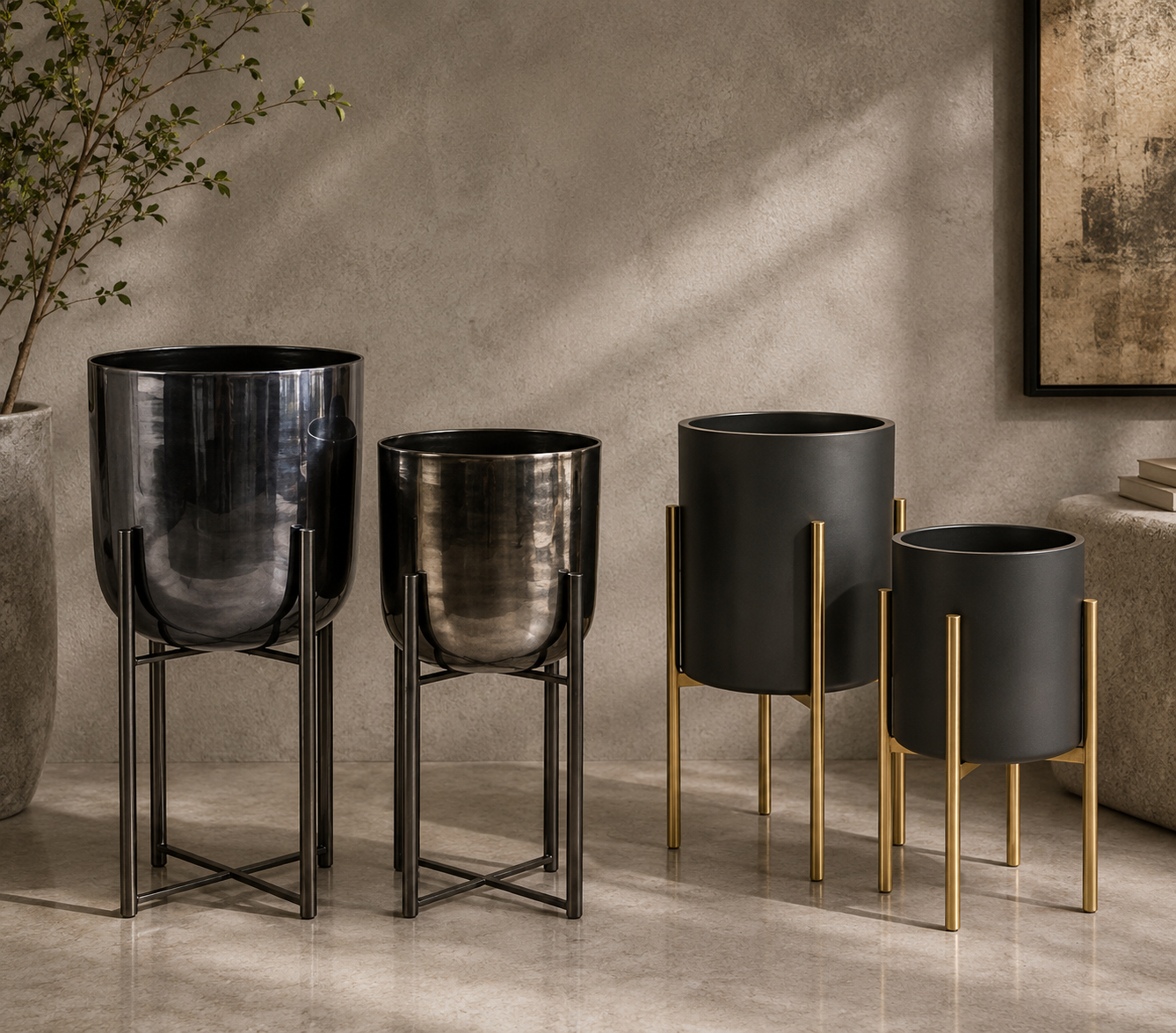 Metal Planters with Stands Set