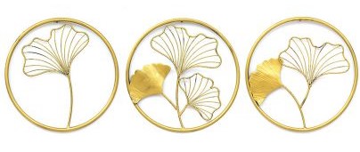 Ginkgo Leaf Circular Frame Wall Art – Set of 3