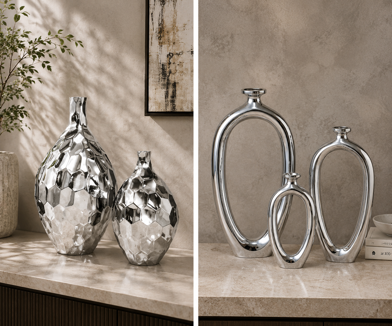 Silver Geometric Vases Set