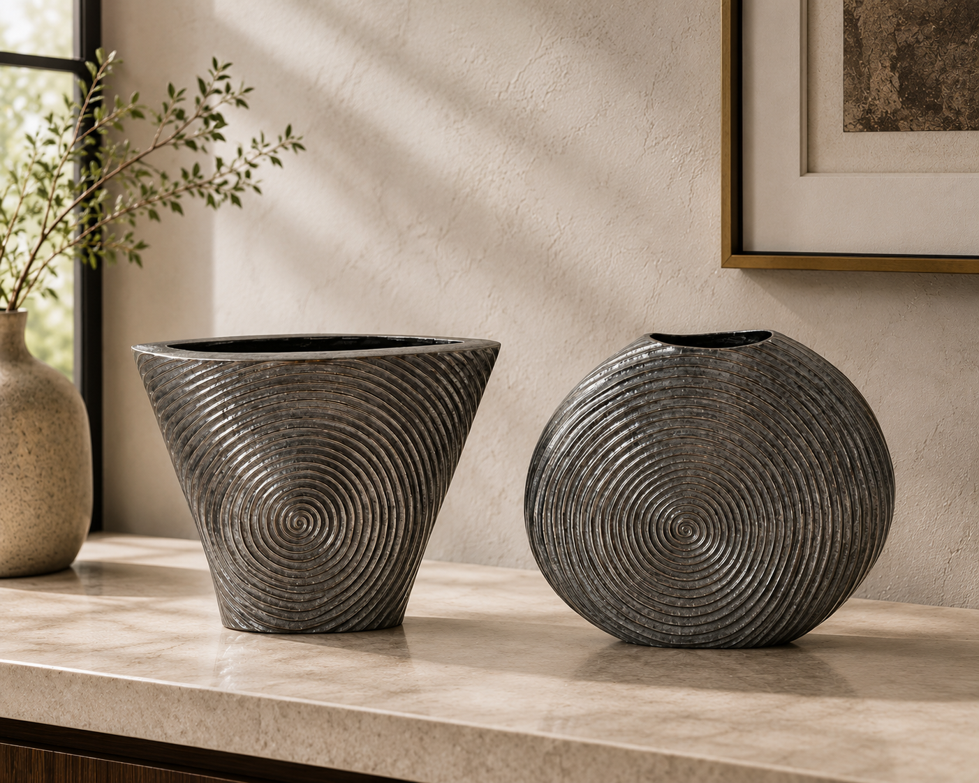 Textured Iron Decorative Vases