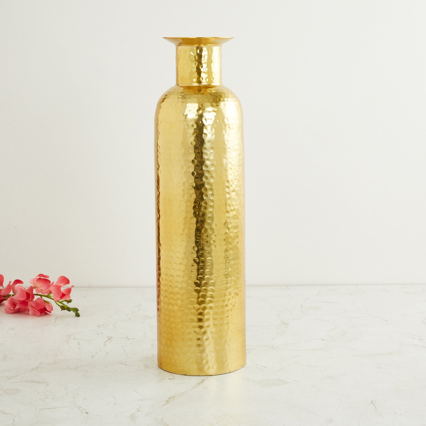 Tall Hammered Gold Cylinder Vase
