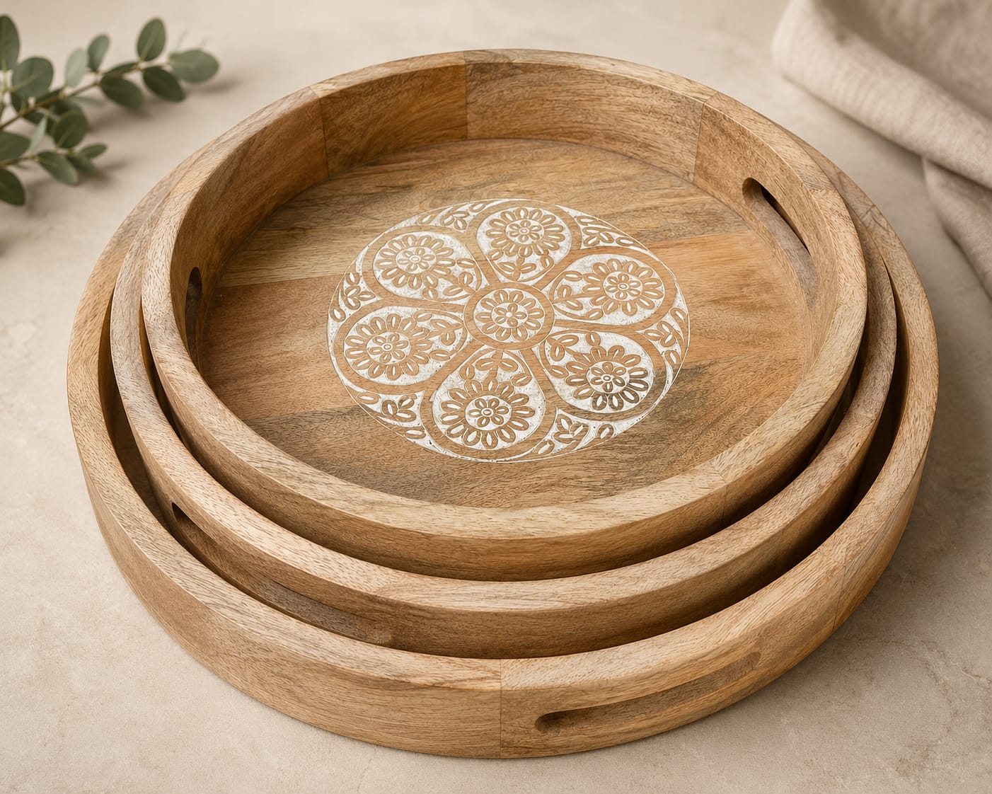 Wooden Mandala Serving Trays