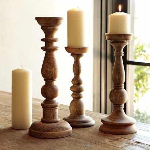 Wooden Pillar Candle Holders Set